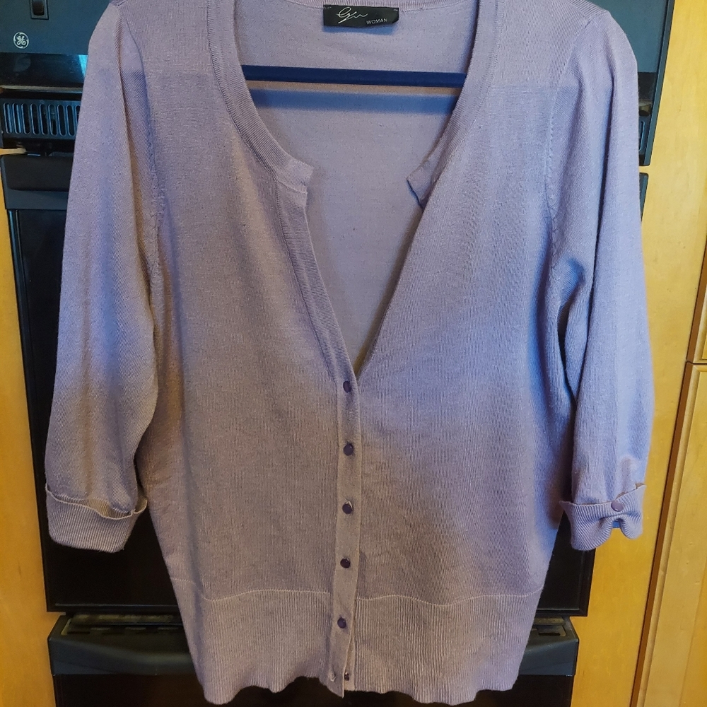 Lilac Knit Gracefully Designed Cardigan mid sleeves 1x - Picture 3 of 4